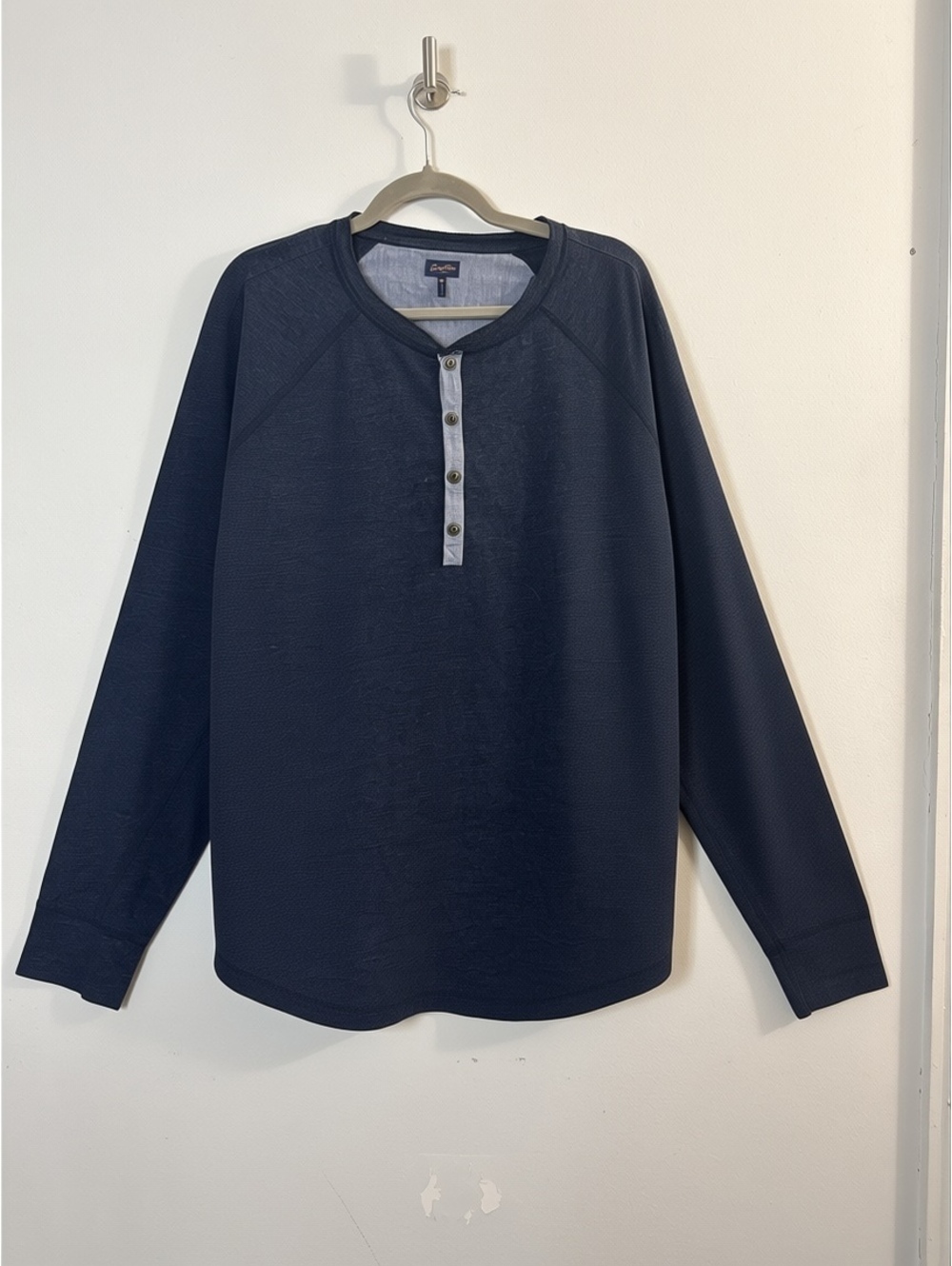 Good Man Brand Men’s XXL Navy Blue Cotton Long Sleeve Henley Raglan Shirt